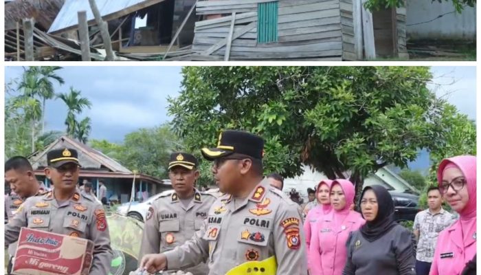 Kapolres Konsel Berikan Bantuan Sembako Kepada Korban Bencana Angin Putting Beliung