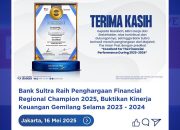 Bank Sultra Raih Penghargaan Financial Regional Champion 2025, Bukti Kinerja Keuangan Gemilang Selama 2023-2024