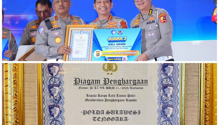 Ditlantas Polda Sultra Raih Penghargaan Penyelesaian Penanganan Laka Tercepat ke III