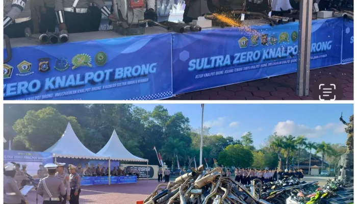 Polda Sultra Musnahkan 735 Knalpot Brong Hasil Operasi Patuh Anoa 2025