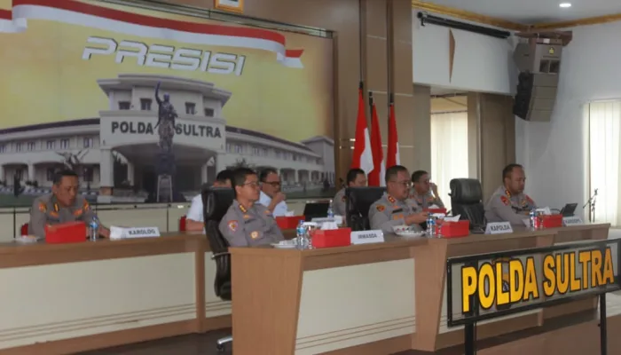 Polda Sultra Ikut Vicon Bersama Kapolri Bahas Beras Oplosan dan Beras SPHP