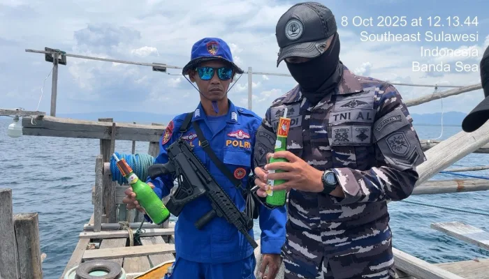 Patroli Gabungan Ditpolairud dan DKP Sultra Ringkus Pelaku Bom Ikan di Perairan Bokori