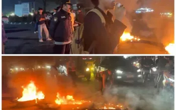 Pasca Aksi Demonstrasi Tolak Kenaikan BBM, Ruas Jalan di Bundaran Tank Kendari Mengalami Kerusakan