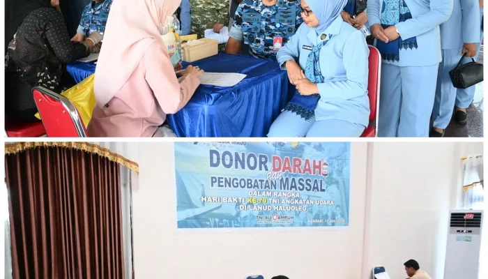 Peringati Hari Bakti ke-79 TNI AU, Lanud Haluoleo Gelar Donor Darah dan Pengobatan Massal