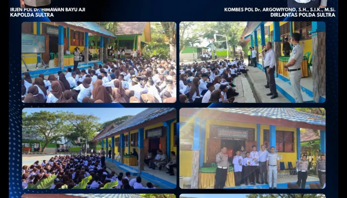 Ditlantas Polda Sultra Edukasi Keselamatan Berlalu Lintas kepada Siswa SMPN 14 Kendari Lewat Police Goes to School